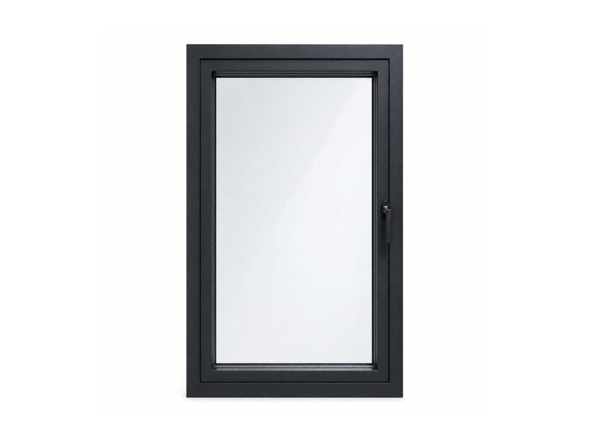 Black aluminum tilt and turn window, seen head on