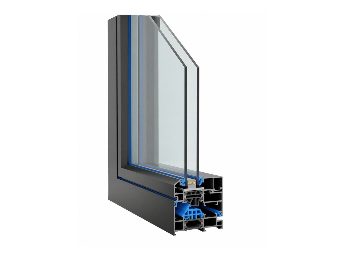 Cutaway of the frame showing multi-chamber aluminum and insulated polyamide struts